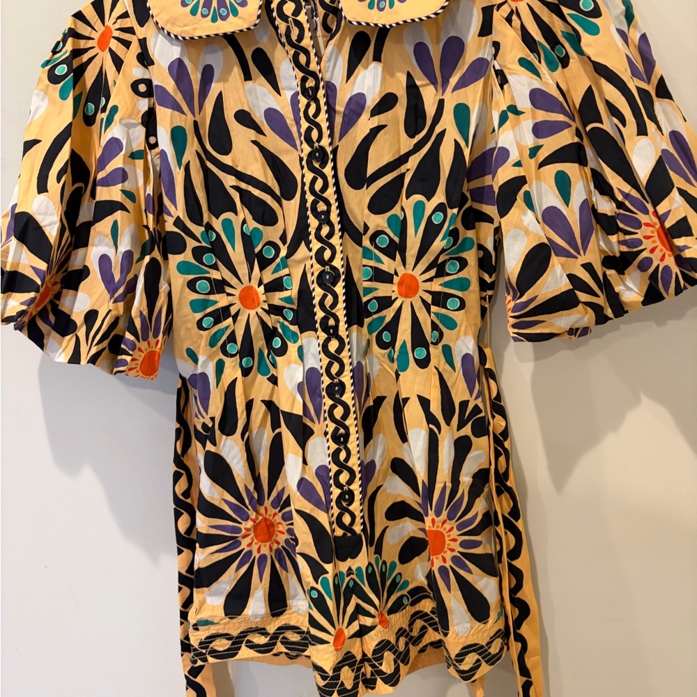 NWT $218 Farm Rio x Anthropologie Puff-Sleeve Printed Romper XXS - Picture 5 of 12